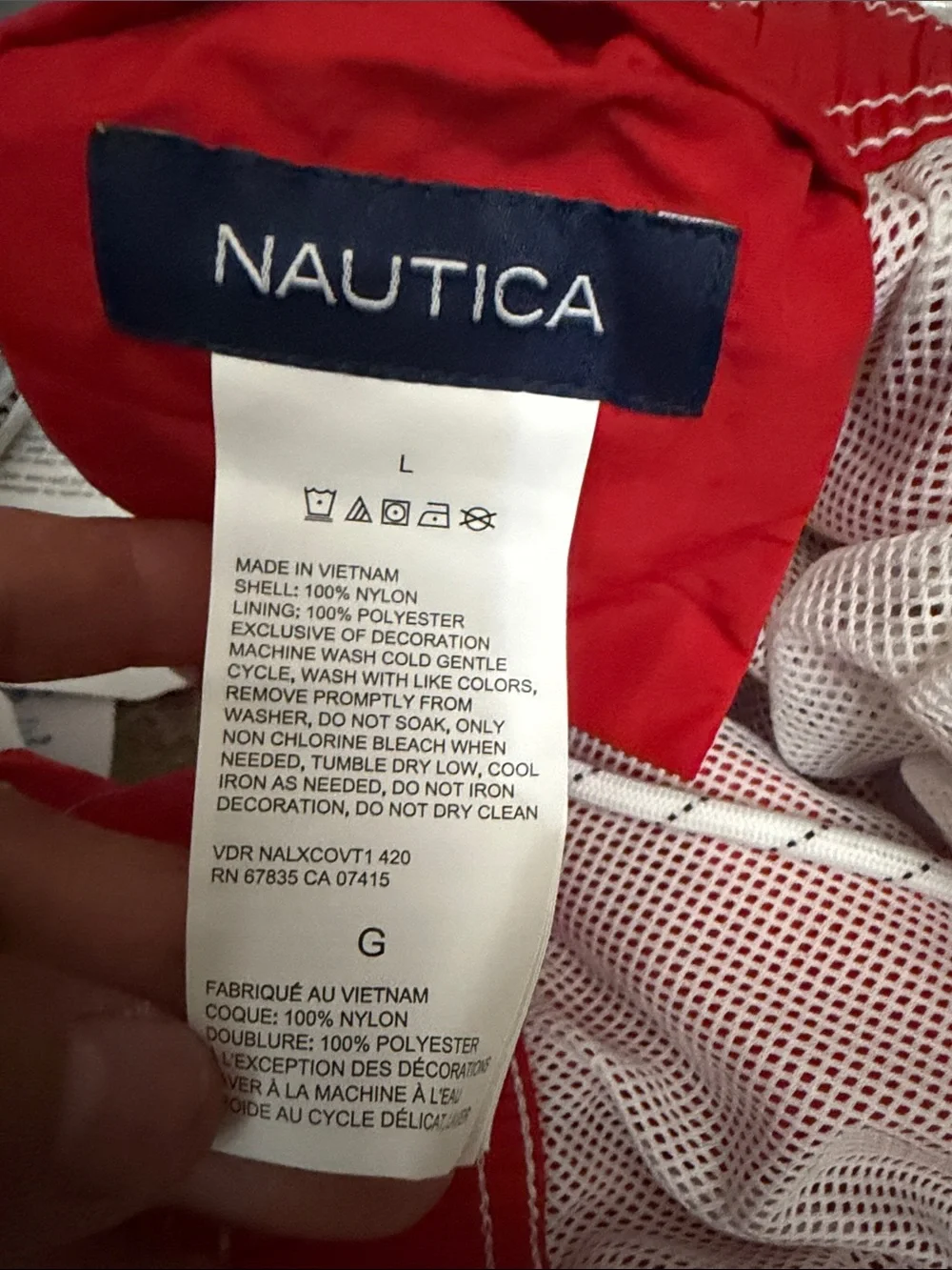 Nautica Men’s Bright Red Drawstring Swim Trunks